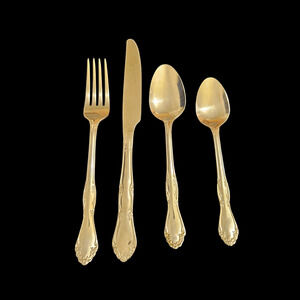 Vintage Stainless Steel Flatware Floral Handle 12 Pc Service for 3